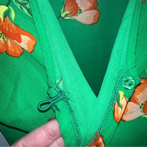 &Topshop green with orange flowers floral top blouse shirt with tie front new 4 - Picture 5 of 10